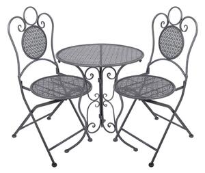 Šedý zahradní set / bistro set stolek a 2 židle ve vintage stylu Beegden – 60x71 / 2x 50x40x93 cm