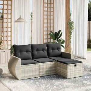 4dílná zahradní sedací souprava a podušky světle šedá polyratan 3264068