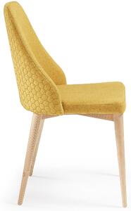 Žlutá látková jídelní židle Kave Home Rosie s přírodní podnoží