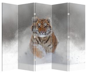Paraván - Běžící tygr ve sněhu (210x170 cm)