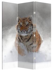 Paraván - Běžící tygr ve sněhu (126x170 cm)