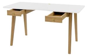 Bílý pracovní stůl Woodman Nice s dubovou podnoží 140x70 cm