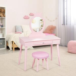 Dětský toaletní stolek s taburetkou, odnímatelným zrcadlem v růžové barvě