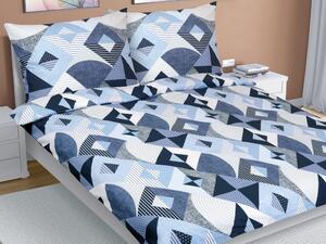Povlečení bavlna na dvoudeku - 1x 240x200, 2ks 70x90 cm (240 cm šířka x 200 cm délka) modrá geometrie