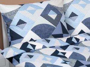Povlečení bavlna na dvoudeku - 1x 200x220, 2ks 70x90 cm (200 cm šířka x 220 cm délka prodloužená) modrá geometrie