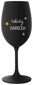 TEKUTÝ DÁREČEK - černá vtipná sklenička na víno 350 ml