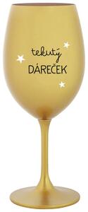 TEKUTÝ DÁREČEK - zlatá vtipná sklenička na víno 350 ml