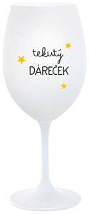 TEKUTÝ DÁREČEK - bílá vtipná sklenička na víno 350 ml