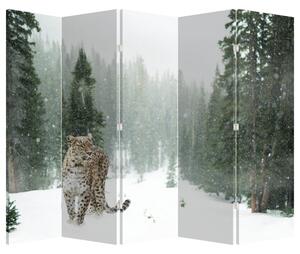 Paraván - Leopard ve sněhu (210x170 cm)