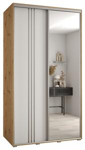 Šatní skříň s posuvnými dveřmi a zrcadlem DAVOS 7, 140cm | DUB Artisan / bílá / stříbrné