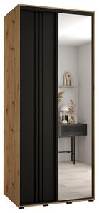 Šatní skříň s posuvnými dveřmi a zrcadlem DAVOS 7, 120cm | DUB Artisan / černá / černé