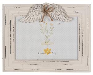 Bílý dřevěný fotorámeček Staas s andělskými křídly a s patinou – 18x13 cm