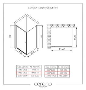 Cerano Ferri, křídlový sprchový kout 90(dveře) x 90(stěna) x 195 cm, 6mm čiré sklo, chromový profil, CER-CER-427456