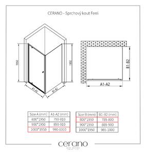 CERANO - Sprchový kout Ferri L/P - černá matná, transparentní sklo - 100x80 cm - křídlový