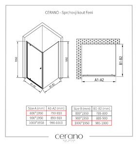 Cerano Ferri, křídlový sprchový kout 80(dveře) x 100(stěna) x 195 cm, 6mm čiré sklo, chromový profil, CER-CER-427444