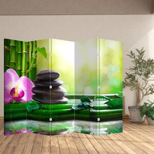 Paraván - Masážní kameny a orchideje na vodě (210x170 cm)