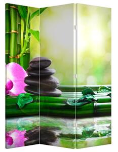Paraván - Masážní kameny a orchideje na vodě (126x170 cm)
