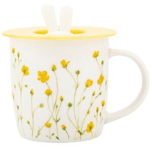 Altom Porcelánový hrnek Marigolds se silikonovým víčkem, 360 ml