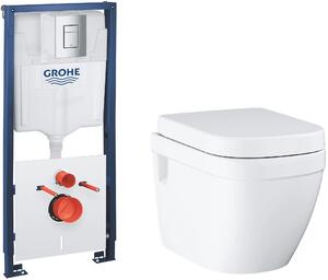 Sada záchodová mísa Grohe Euro Ceramic 39703000, podomítkový WC modul s tlačítkem a těsněním Grohe Solido 39930000