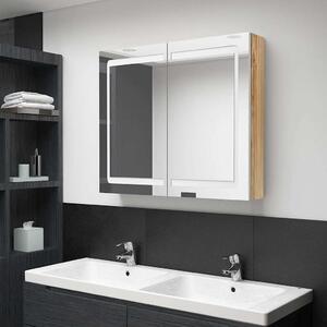 LED koupelnová skříňka se zrcadlem bílá a dub 80 x 12 x 68 cm 326516