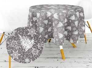 Ervi bavlněný ubrus na stůl kulatý - námraza na listech na šedém