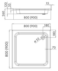 Schedpol Grawello čtvercová sprchová vanička 90x90 cm bílá 3.012