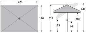 Doppler SUNLINE WATERPROOF 225 x 120 cm – naklápěcí slunečník šedý (kód barvy 827)