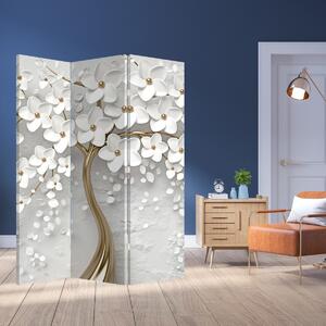 Paraván - Bílý strom s květinami (126x170 cm)