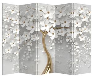 Paraván - Bílý strom s květinami (210x170 cm)
