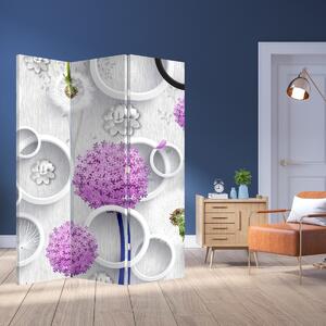 Paraván - 3D abstrakce s kruhy a květinami (126x170 cm)