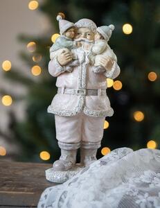 Růžová vánoční dekorace socha Santa s dětmi - 10*8*21 cm - Clayre & Eef