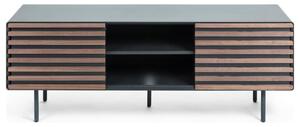 Černý lakovaný TV stolek Kave Home Kesia 162 x 45 cm s ořechovým dekorem