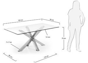 Skleněný jídelní stůl Kave Home Argo 160 x 90 cm s nerezovou podnoží