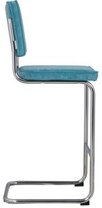 Modrá manšestrová barová židle ZUIVER RIDGE RIB 75 cm