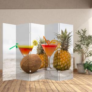 Paraván - Ananasy a sklenice na pláži (210x170 cm)