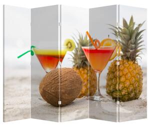 Paraván - Ananasy a sklenice na pláži (210x170 cm)