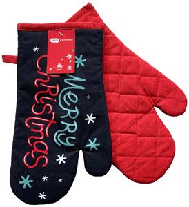 Vánoční kuchyňské rukavice chňapky CHRISTMASSY modrá 18x30 cm 100% bavlna
