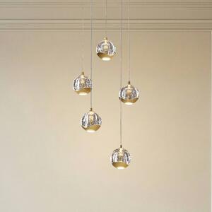 Lucande LED závěsné svítidlo Hayley, Ø 30 cm, 5 světel, zlatá barva, sklo, Čirá / transparetní, Obývací pokoj / jídelna, Sklo, Moderní