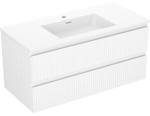 Mexen Rivel koupelnová skříňka 100 cm s umyvadlem Otis, 2 zásuvky, drážkovaná, bílá mat - 91A20-10047-2-BFF01-W18M01