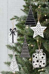 Tutumi - Sada dřevěných vánočních ozdob - černá/bílá - 12 ks