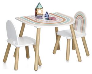 Dětský set stolu a židlí RAINBOW bílá/přírodní