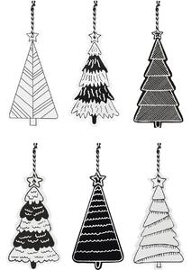 Tutumi - Sada dřevěných vánočních ozdob - černá/bílá - 12 ks