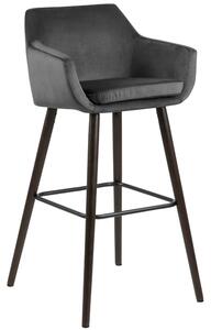 Scandi Šedá sametová barová židle Marte 79 cm