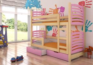Poschoďová dětská postel Bellingham, borovice/růžová