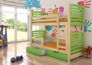Poschoďová dětská postel Bellingham, borovice/zelená