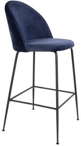 Nordic Living Modrá sametová barová židle Anneke s černou podnoží 76 cm