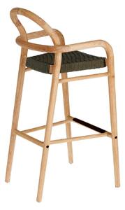 Dřevěná barová židle Kave Home Sheryl 79 cm se zeleným výpletem