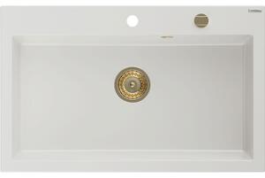 Mexen Elix granitový dřez 1-komorový 800 x 500 mm, bílý, zlatý sifon - 6527801005-20-G