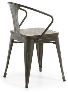 Černá kovová jídelní židle Kave Home Malira s bambusovým sedákem