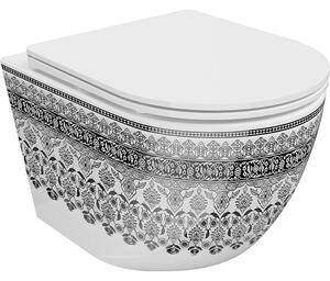 Mexen Lena WC mísa Rimless s pomalu padací deskou slim, duroplast, bílá/černý vzor - 30224095